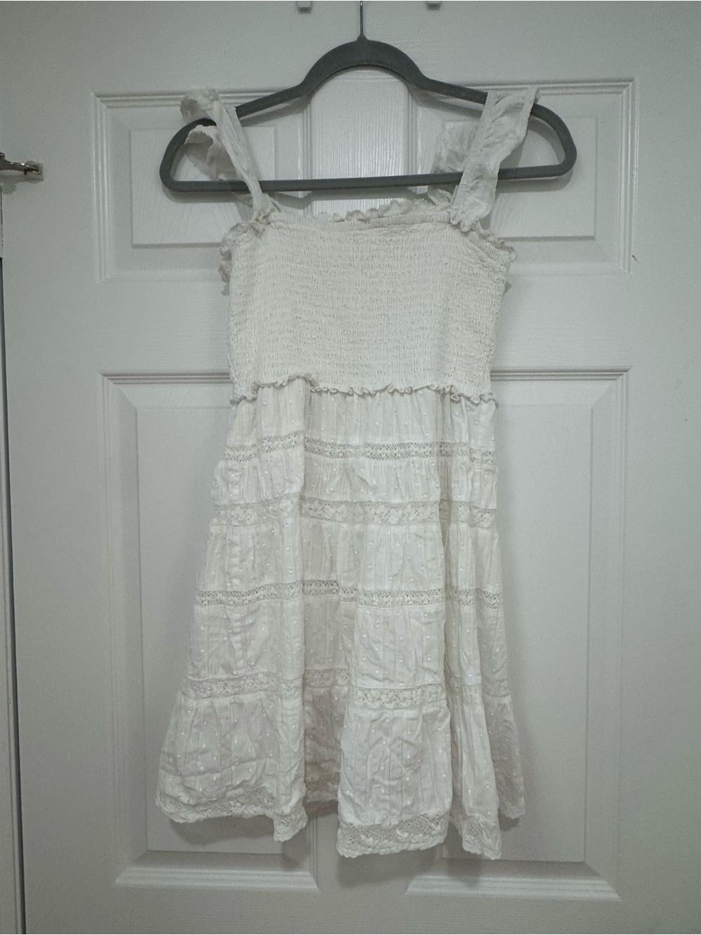 White Cotton Sundress with Smocked Bodice